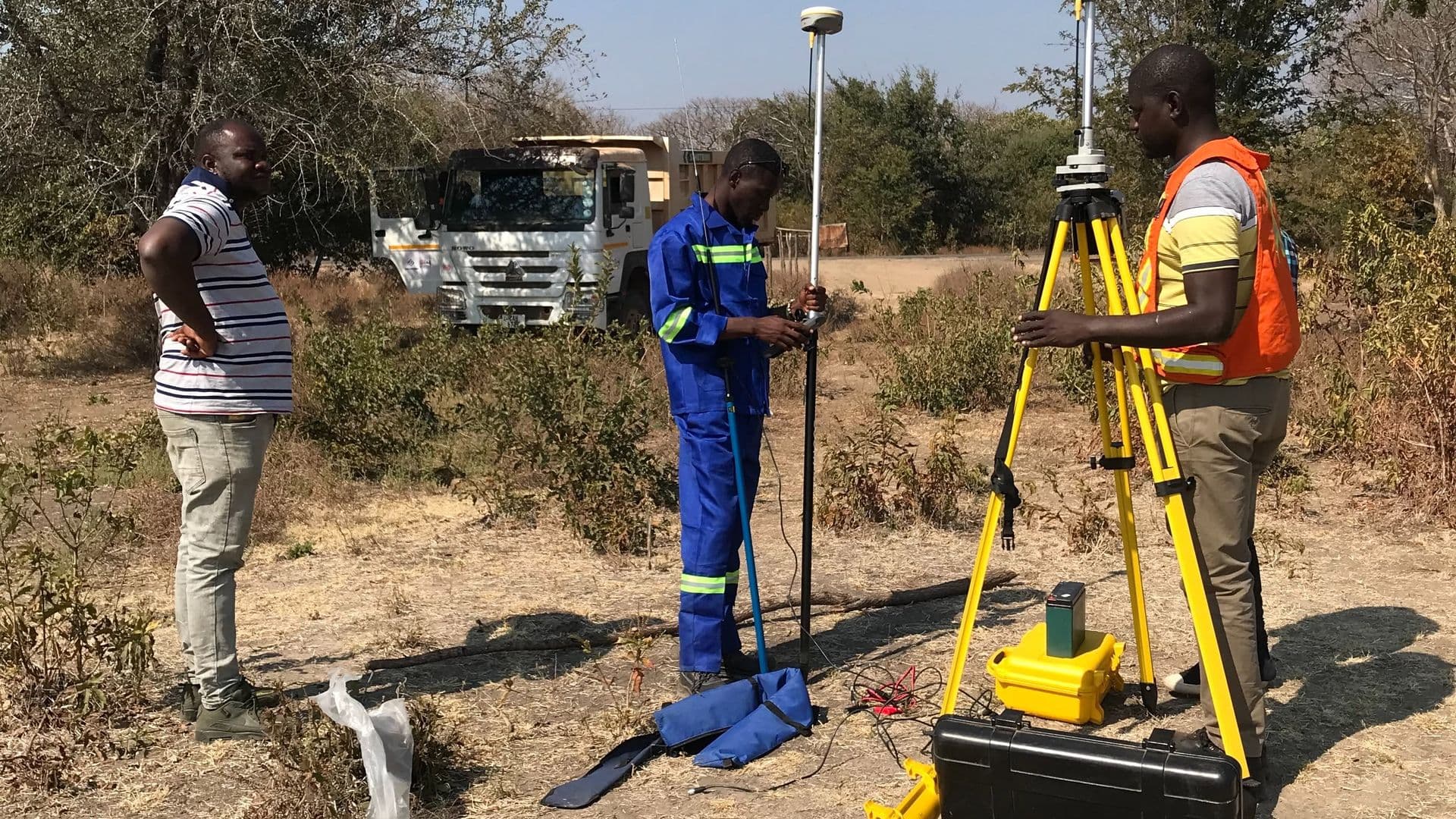 Surveyor with gnss receiver on a quarry site